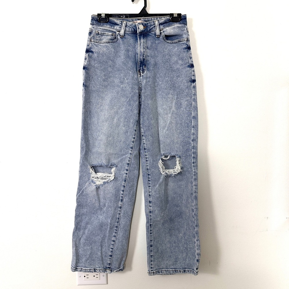 SO‎ Baggy Dad Jean Highest Rise Distressed Acid Wash Light Blue 7/28W Grunge